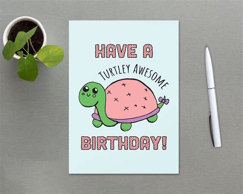 Turtle Birthday Card, Turtley Awesome Birthday, PRINTABLE Birthday Card, Happy Birthday Card ...