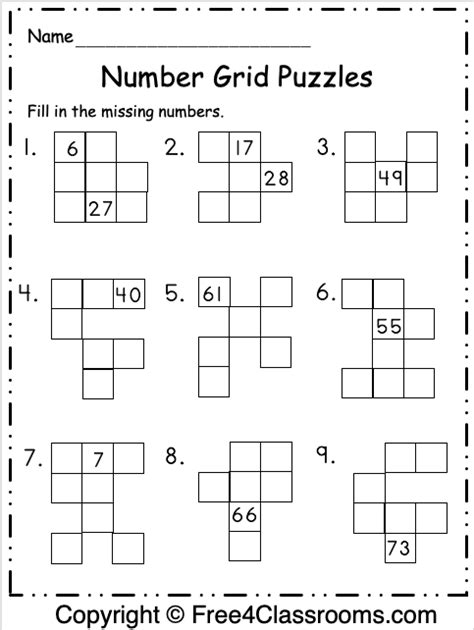 Number Grid Puzzles - Free Worksheets - Free4Classrooms