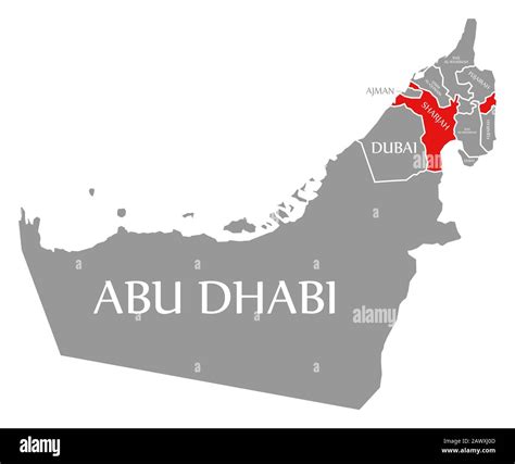 Sharjah red highlighted in map of United Arab Emirates Stock Photo - Alamy