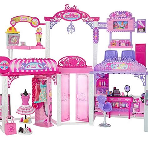 BARBIE Malibu Ave SHOPPING MALL 50+ Pieces PLAYSET w Working ESCALATOR ...