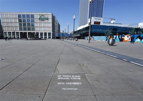 BERLIN, GERMANY – APRIL 6: A general view of a deserted Alexanderplatz after gathering of more ...