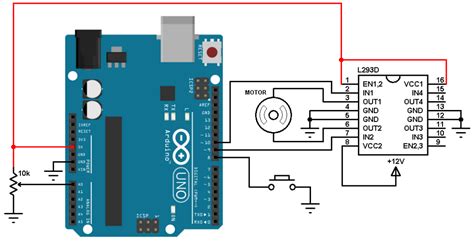 Arduino DC motor speed and direction control with L293D