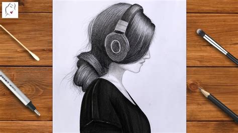 Girl With Headphones Drawing