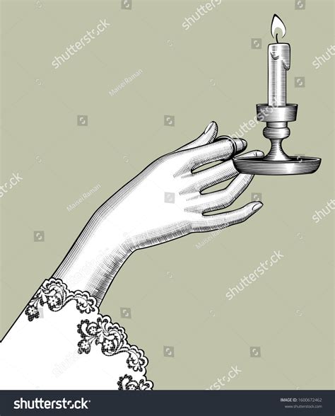 Female Hand Holding Candlestick Burning Candle Stock Vector (Royalty ...