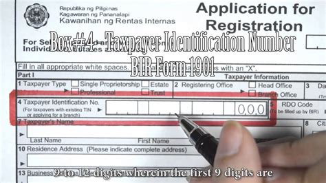 Box#4 - Taxpayer Identification Number, BIR Form 1901 - YouTube