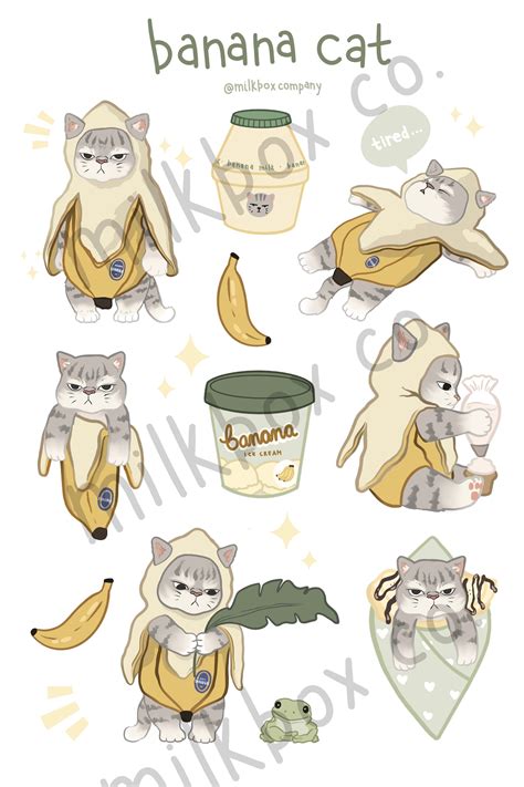 Banana Cat Sticker Sheet Grumpy cat Stationery Matte | Etsy