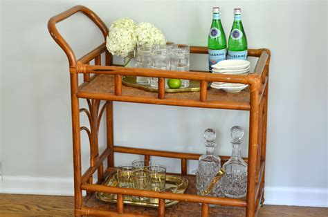 Vintage Rattan Bar Cart Bamboo Bar Cart Tray Casual Coastal Hamptons ...