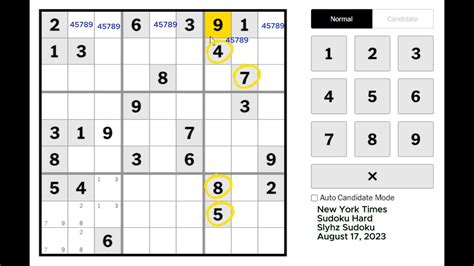 New York Times Sudoku Hard August 17, 2023 - YouTube