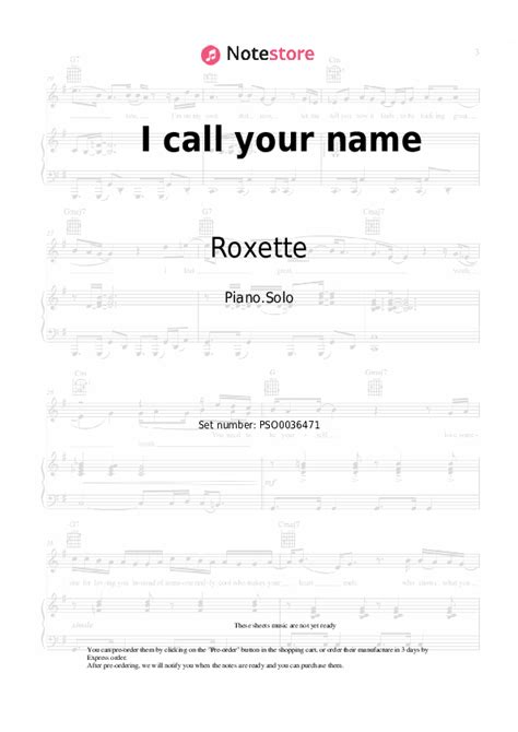 Roxette - I call your name piano sheet music on Note-Store.com | Piano.Solo SKU PSO0036471