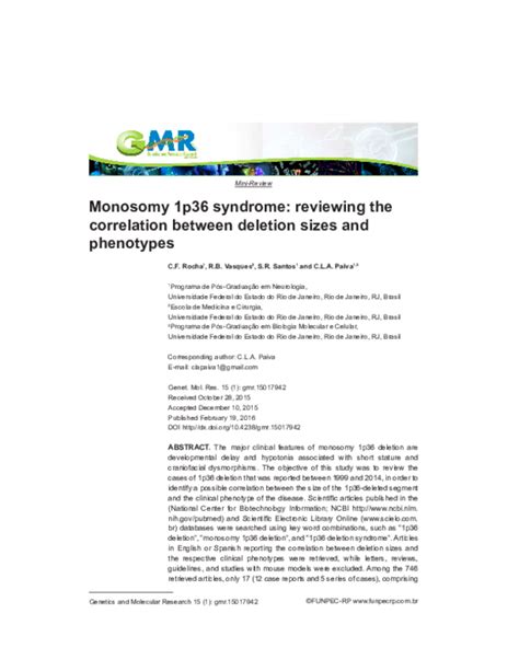 (PDF) Monosomy 1p36 syndrome: reviewing the correlation between ...