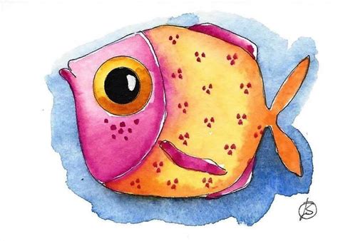 ACEO Original watercolor art painting whimsical fish art Orange Fish | Whimsical art paintings ...
