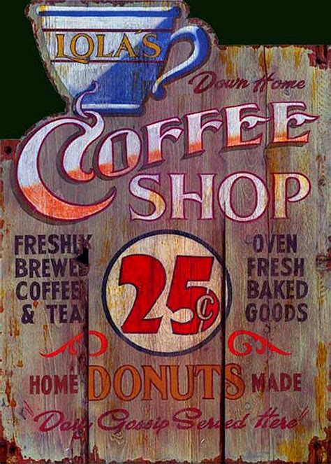 Vintage Coffee Shop Decor | Lola's Coffee Shop Primitive Advertising Sign