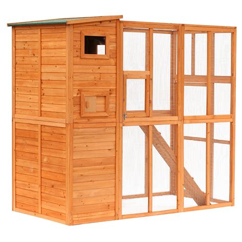 PawHut 77" x 38" x 69" Large Wooden Outdoor Cat Enclosure Catio Cage ...