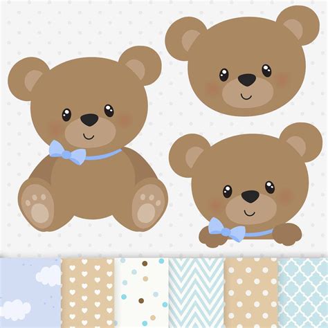 Baby Blue Teddy Bear Clipart, Baby Shower Boy Clipart and Digital Paper, Teddy Bear Clipart - Etsy