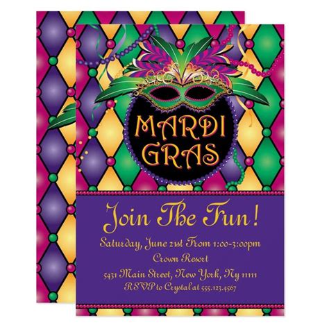 Mardi Gas Invitations | Mardi gras invitations, Custom party ...