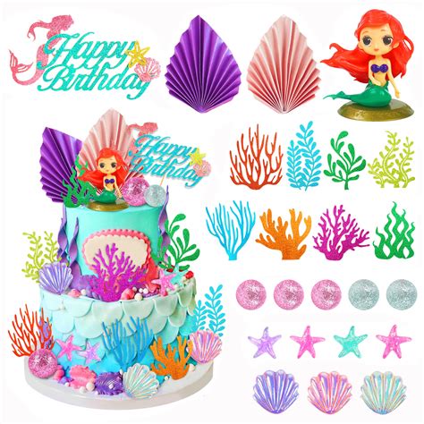 Buy 24PCS Mermaid Cake Topper Under the Sea Cake Topper with Ariel ...