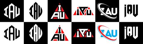 IAU letter logo design in six style. IAU polygon, circle, triangle, hexagon, flat and simple ...