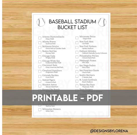 Basic Baseball Stadium Bucket List Printable Baseball Bucket - Etsy