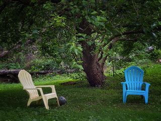Adirondacks (and helmet) under tree | Take off your helmet A… | Flickr