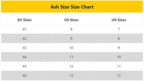 Ash Size Chart and Sizing Guide in 2024