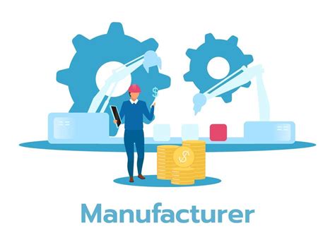 Manufacturer flat vector illustration. Man monitoring factory production line, counting revenue ...