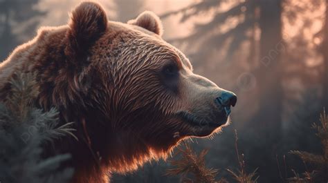 Fondo Retrato De Un Oso Pardo En Un Bosque Natural Cerca De Un Amanecer Fondo, Imagen Estética ...