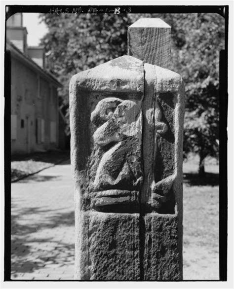File:Detail view, west carved stone post (Note the weathering and split). - John Bartram House ...