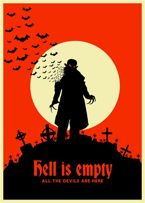 Dracula vintage poster on a cream with full moon. Vampire retro poster ...