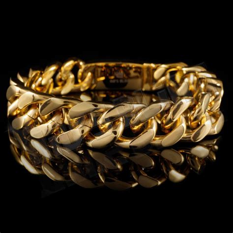 18K 14mm Gold Cuban Link Bracelet Stainless Steel – Niv's Bling