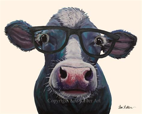 Cute Cow With Glasses. Cow Art Print From Original Cow - Etsy