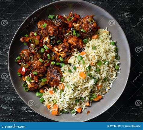 Chicken Manchurian and Fried Rice Stock Image - Image of basmati, onions: 219474817