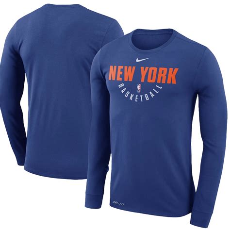 Nike New York Knicks Blue Practice Long Sleeve Performance T-Shirt