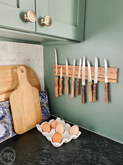 DIY Magnetic Knife Rack from a Vintage Ruler • Refresh Living