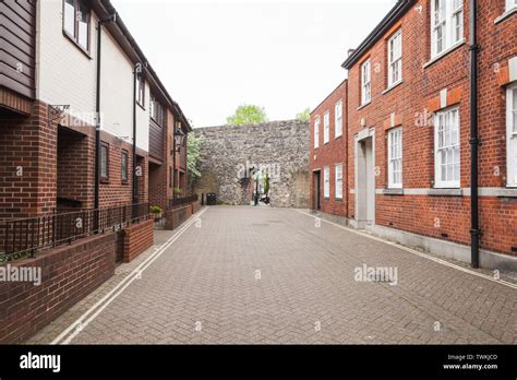 Southampton street view with fragment of Southampton town walls, it is ...