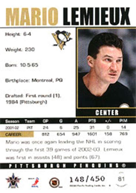 MARIO LEMIEUX hockey cards value and stats