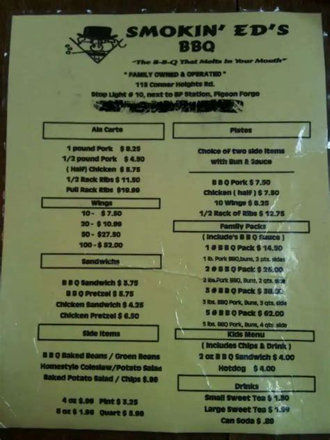 Smokin' Ed's BBQ Menu - Urbanspoon/Zomato