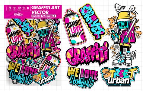 Graffiti art vector sticker illustration. Set of vector design with ...