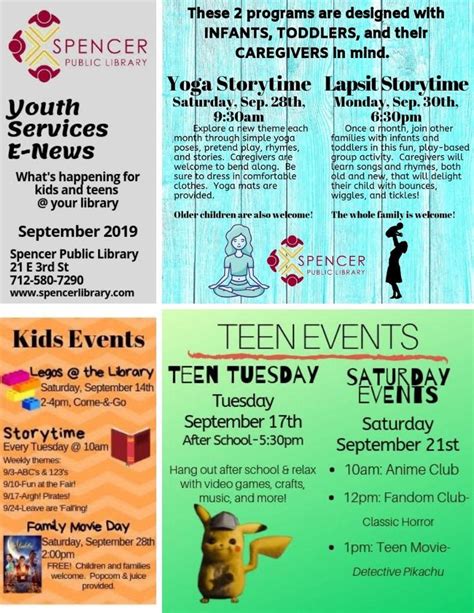 News at Spencer Public Library: Upcoming Youth Events