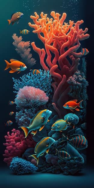 Premium Photo | A painting of a coral reef with fish and a fish on it.