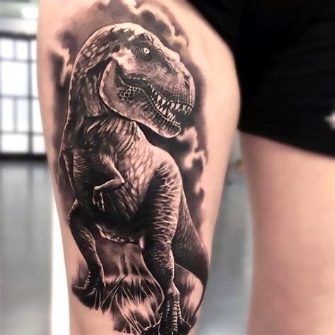 Black and Gray Dinosaur Tattoo Idea