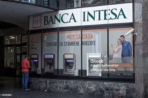 Banca Intesa Logo On Their Atm In Belgrade Intesa Sanpaolo Is One Of ...