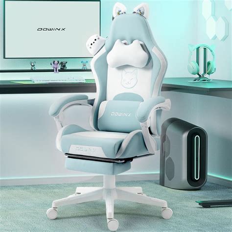 Dowinx Gaming Chair Cute with Cat Ears and Massage Lumbar Support ...