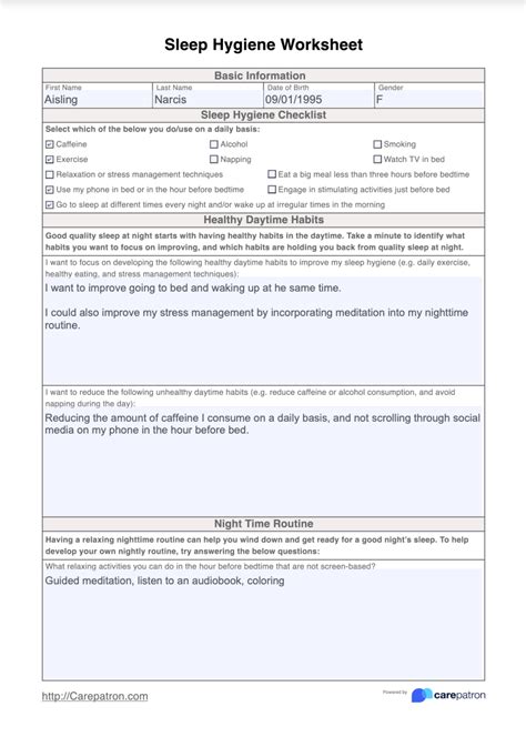 Sleep Hygiene Worksheet & Example | Free PDF Download