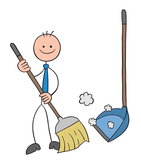 Stickman Businessman Character with Broom and Dustpan Sweeping the ...