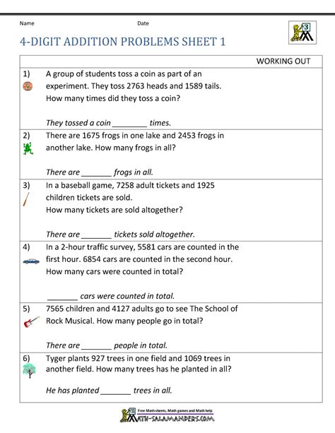 4 Digit Addition Word Problems