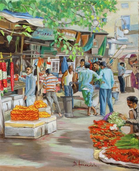 Square Painting, Large Painting, Canvas Painting, Market Scene Drawing ...