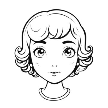 Girls Face Coloring Page Vector, Basic Simple Cute Cartoon Hair Anime Outline, Isolated On White ...