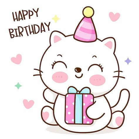 Premium Vector | Cute cat hug birthday gift