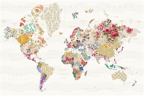 World Map of patterns Digital Art by Reinders Posters