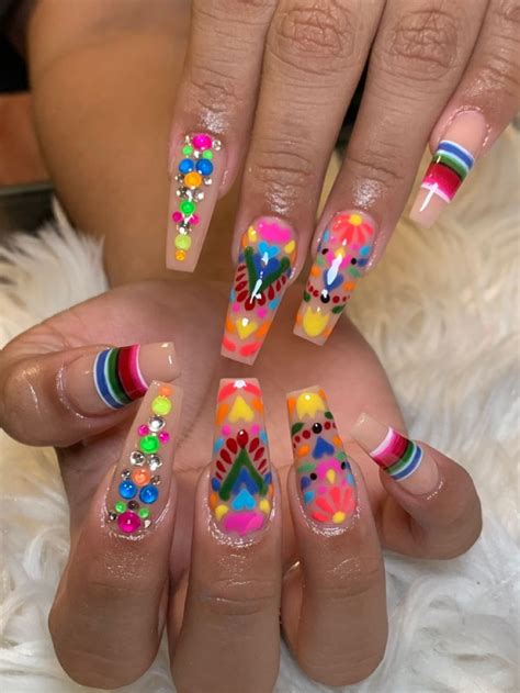 Mexican Nails | Uñas mexicanas, Lindas uñas acrílicas, Disenos de unas